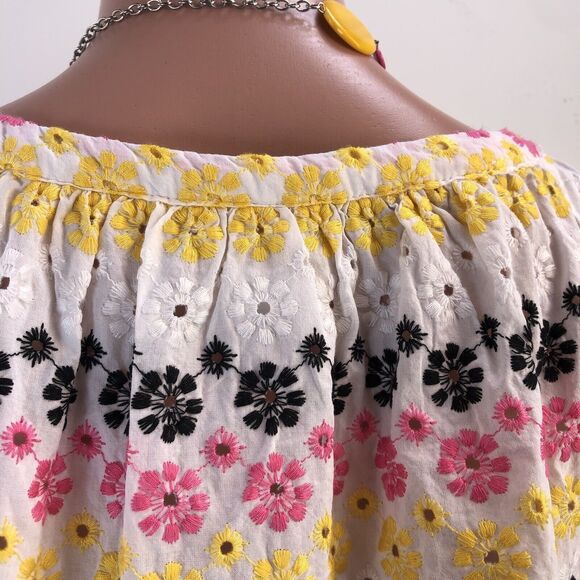 NEW Ruby Rd Womens Multicolor Tropical Blouse Short Sleeve Ruched Side Size M - Picture 9 of 16